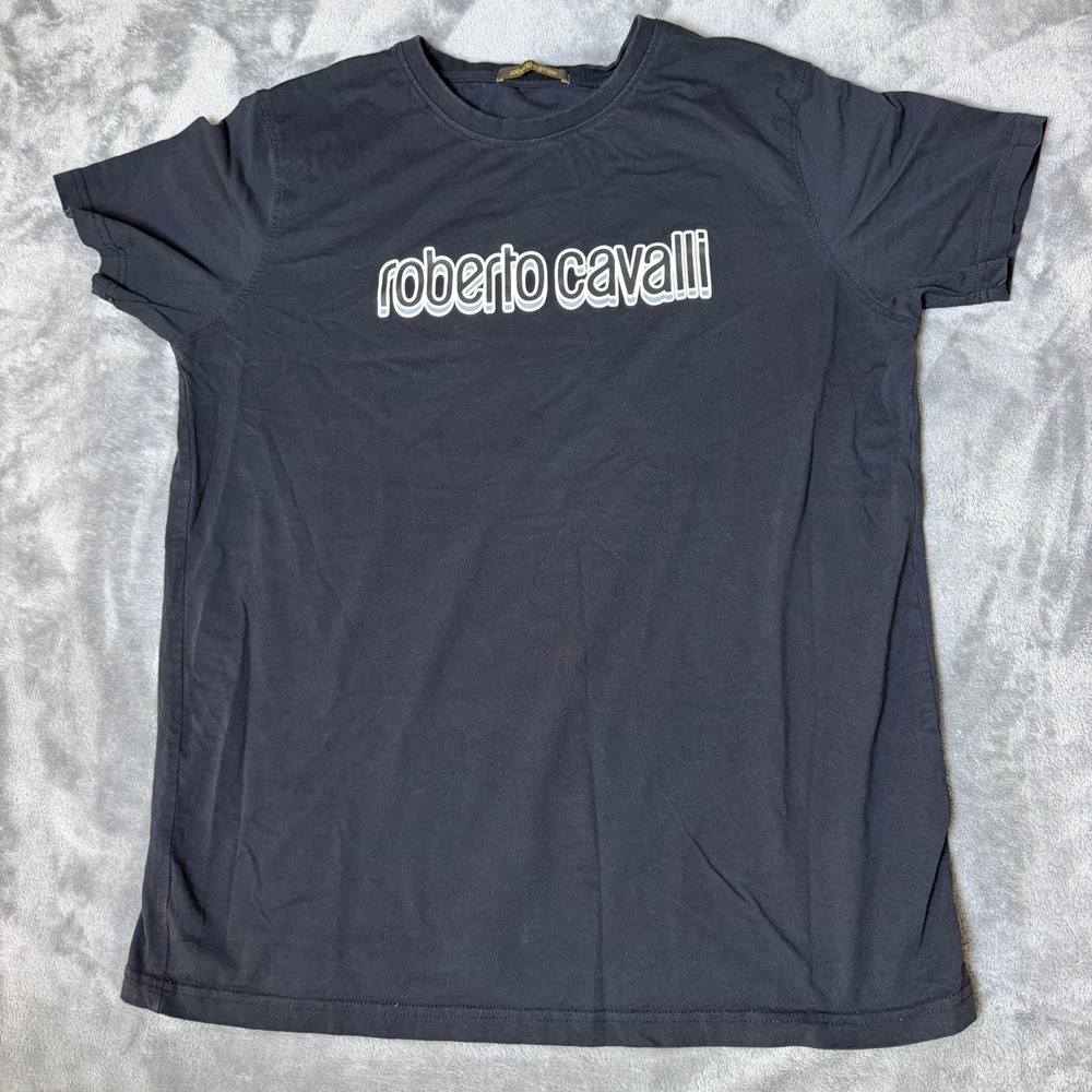 Roberto Cavalli Mens XXL Black Graphic Logo Cotton T-Shirt